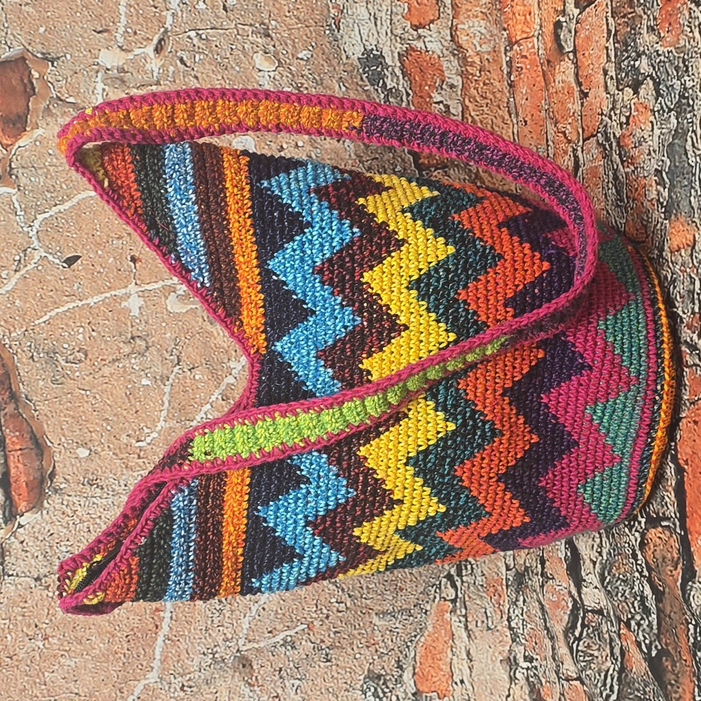 Colorful Chevron Crochet Bucket Bag